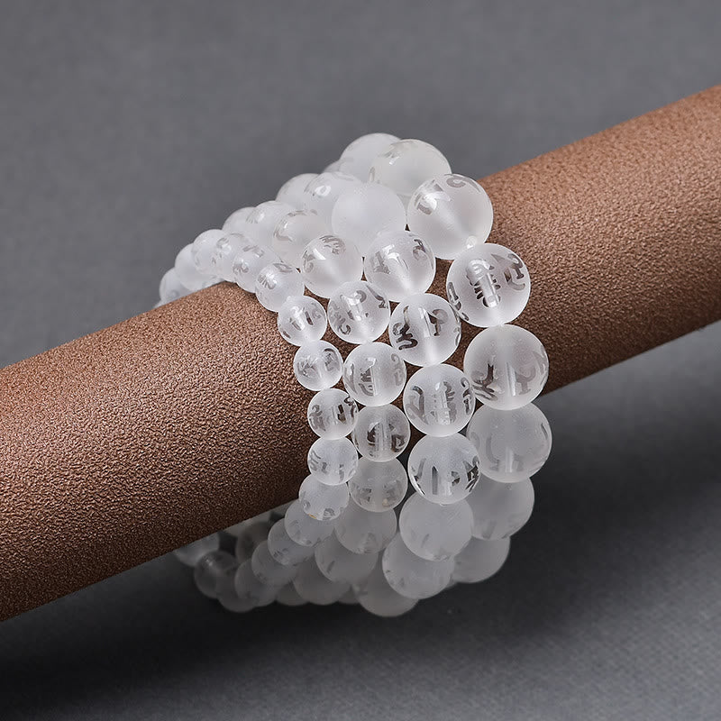 Tibet White Crystal Black Onyx Om Mani Padme Hum Meditation Bracelet - Image 21