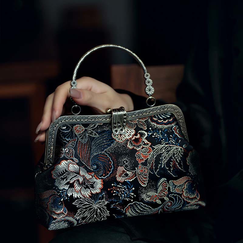 Butterfly Flowers Metal Handle Handbag - Image 9