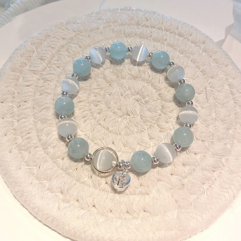 925 Sterling Silver Cat's Eye Aquamarine Support Charm Bracelet