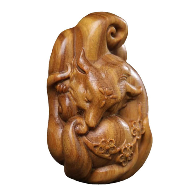 Mini Nine Tailed Fox Green Sandalwood Peace Decoration Car Hanging Decoration - Image 6
