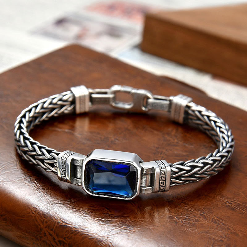 Retro Blue Acrylic Dragon Keel Braided Design Healing Wealth Buckle Bracelet - Image 3