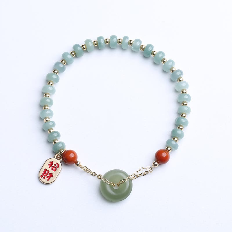 Natural Hetian Jade Red Agate Peace Buckle Lucky Fortune Bracelet
