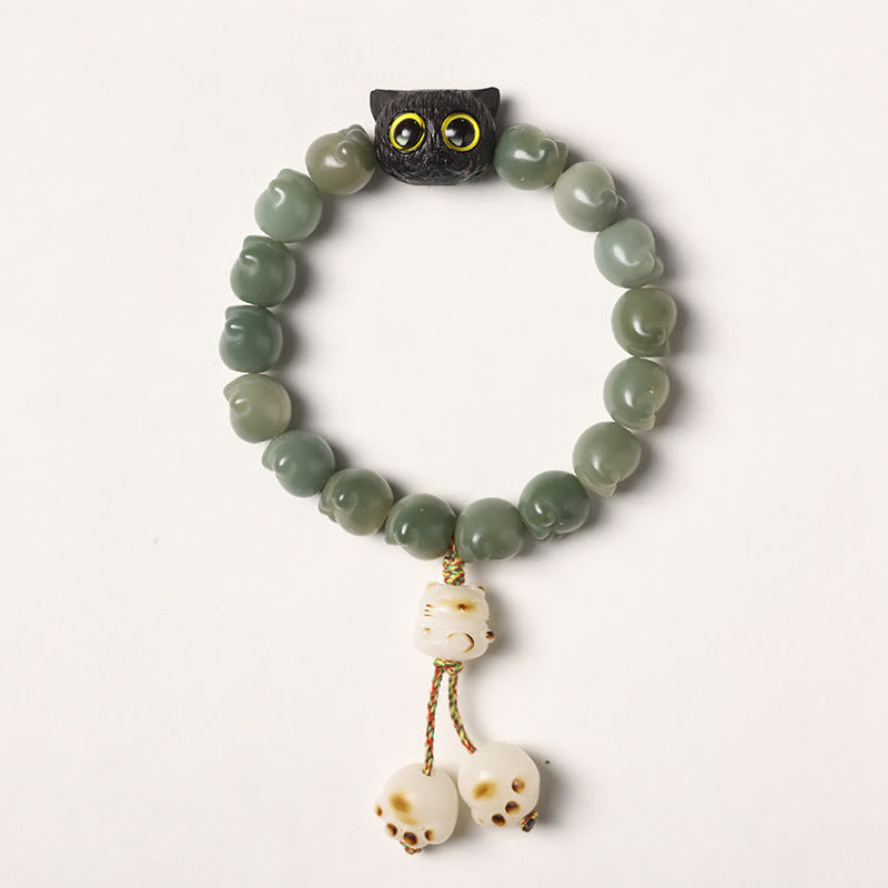 Natural Bodhi Seed Lovely Paw Ebony Wood Lucky Cat Wisdom Bracelet - Image 15