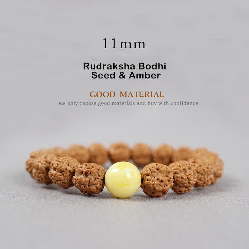 Tibet Rudraksha Bodhi Seed Dzi Bead Amber Turquoise Wealth Bracelet - Image 19