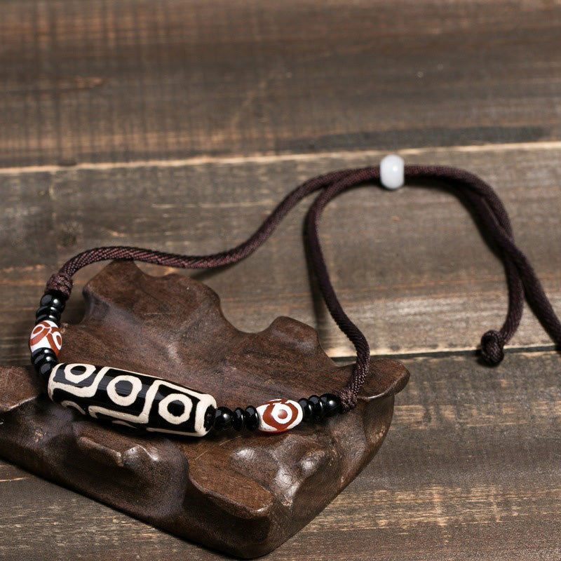 Tibetan Nine-Eye Dzi Bead Protection String Necklace - Image 3