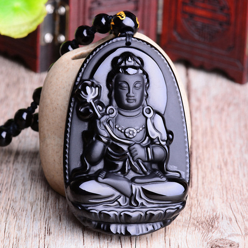 Chinese Zodiac Obsidian Buddha Amulet Protection Pendant Necklace - Image 5