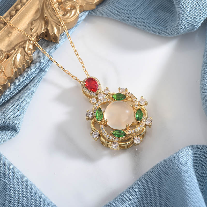 Cyan Jade Red Crystal Luck Necklace - Image 3