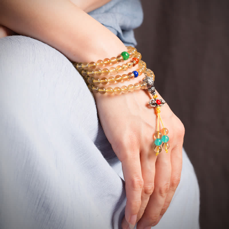 925 Sterling Silver 108 Mala Beads Natural Citrine Red Agate Amber Pleasure Charm Bracelet - Image 4