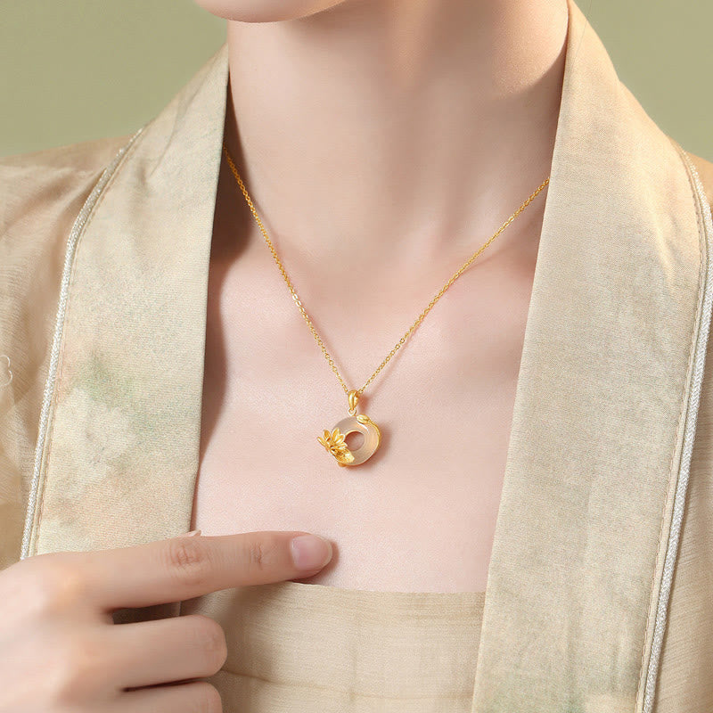 Natural White Chalcedony Peace Buckle Lotus Pendant S925 Sterling Silver Necklace - Image 7