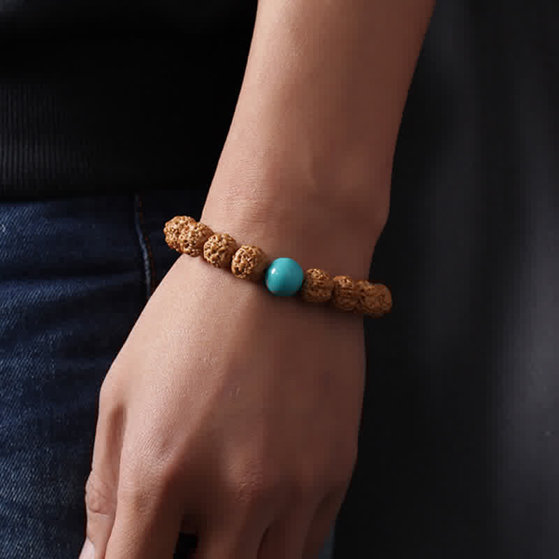 Tibet Rudraksha Bodhi Seed Dzi Bead Amber Turquoise Wealth Bracelet - Image 8