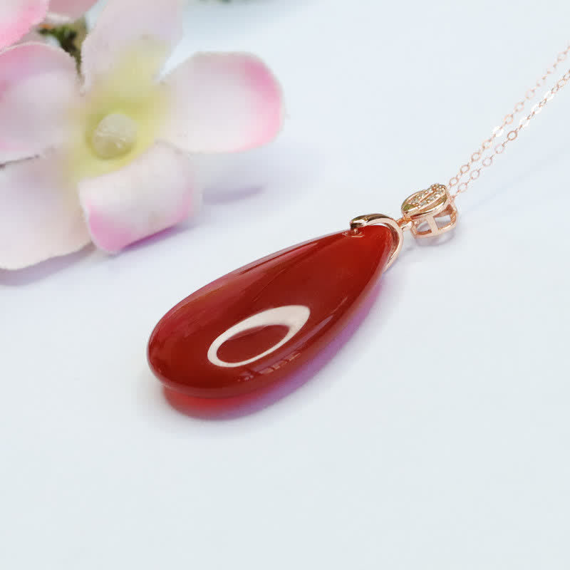 925 Sterling Silver Waterdrop Red Agate Confidence Necklace Pendant - Image 9