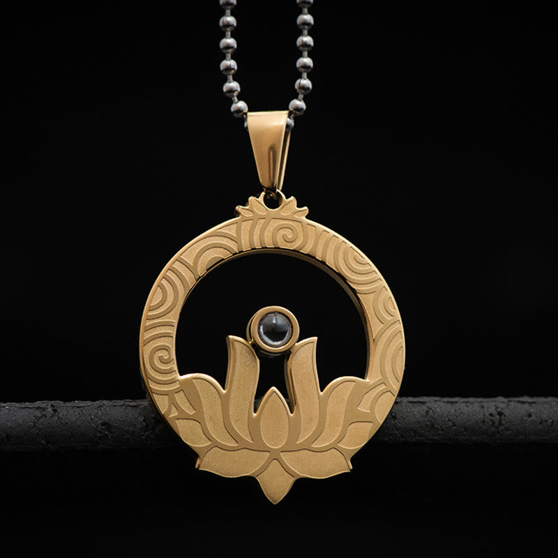 Lotus Titanium Steel Enlightenment Projection Shurangama Mantra Necklace Pendant - Image 12