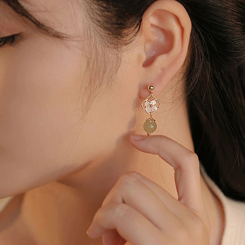 Tridacna Stone Flower Jade Bead Blessing Drop Earrings - Image 12