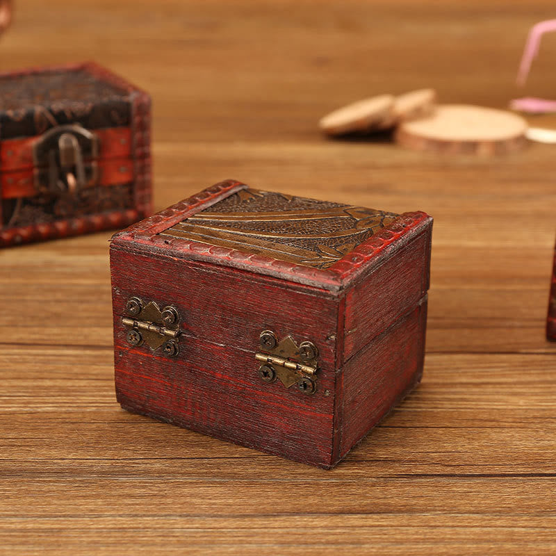Retro Small Square Wood Jewelry Box Lotus Grass Flower Grape Copper Coin Daffodil Jewelry Storage Box - Image 13