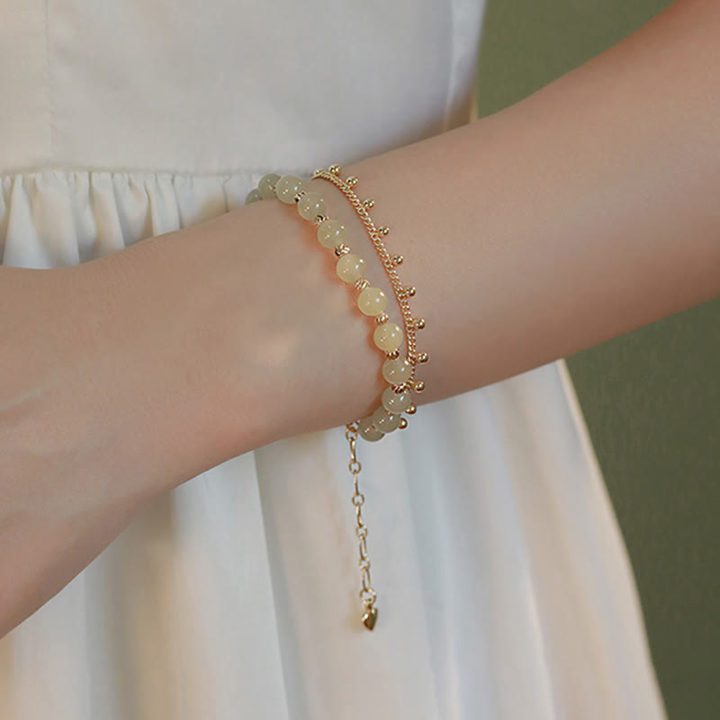 14K Gold Plated 2 Layers Hetian Jade Bead Luck Prosperity Bracelet - Image 6