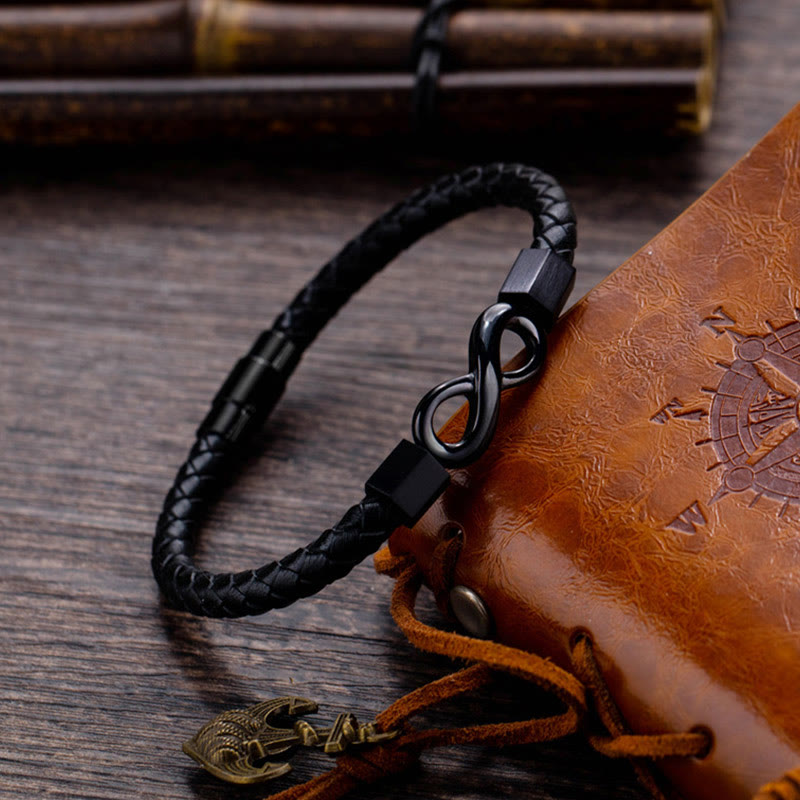 Endless Knot Titanium Steel Infinity Leather Weave Balance Bracelet - Image 3