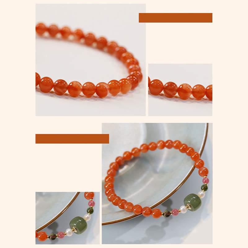 Natural Red Agate Hetian Jade Bead Confidence Calm Bracelet - Image 7