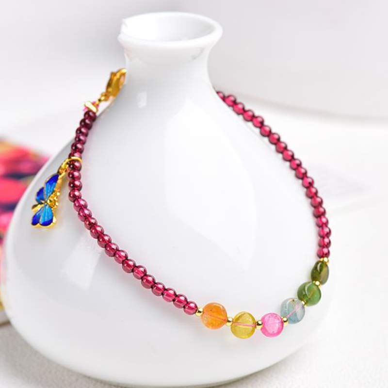 Garnet Tourmaline Butterfly Protection Bracelet Anklet - Image 3