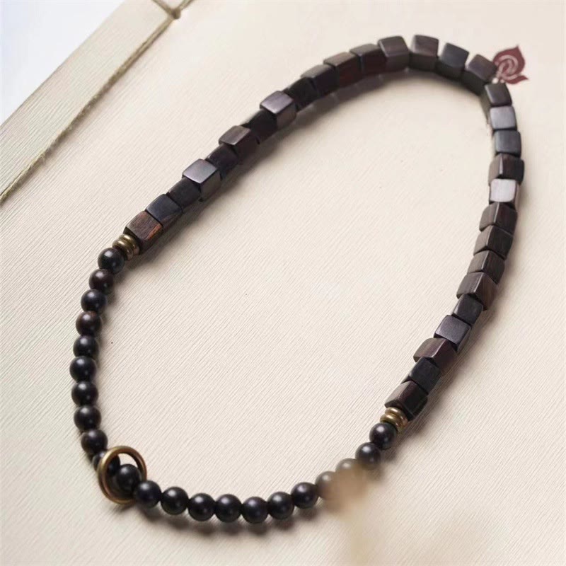 Tibet Ebony Wood Square Beads Peace Double Wrap Bracelet - Image 4