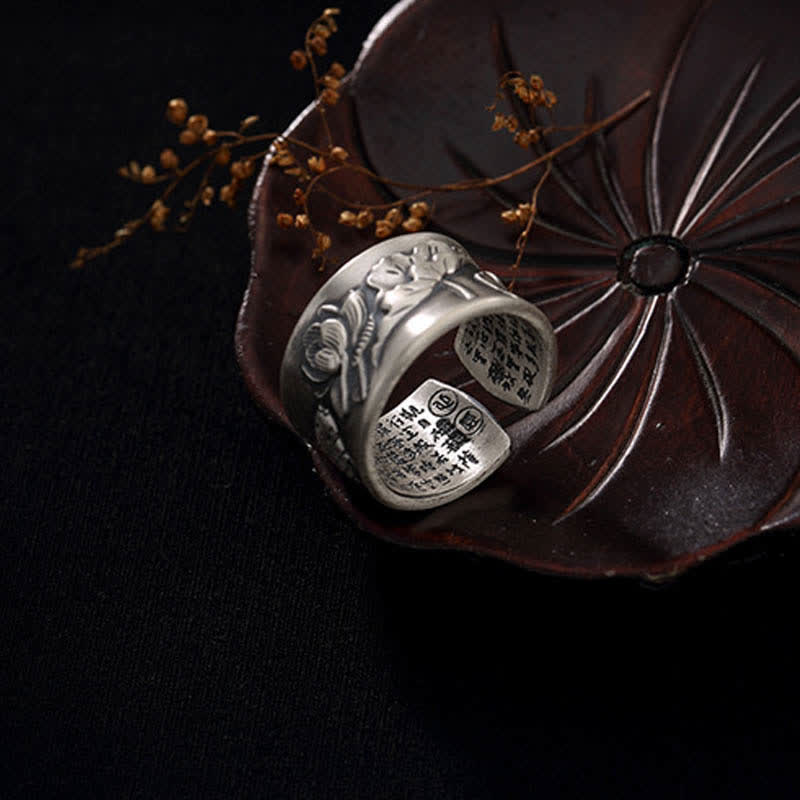 999 Sterling Silver Luck Koi Fish Lotus Heart Sutra Wealth Ring - Image 21