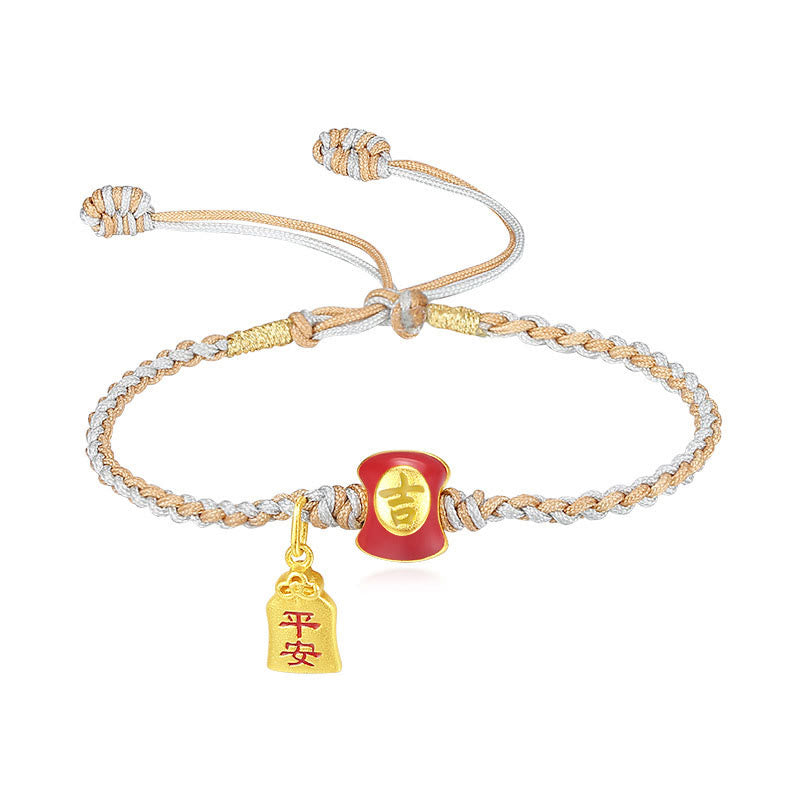 925 Sterling Silver Handmade Auspicious Chinese Character Blessing Braided String Bracelet - Image 12
