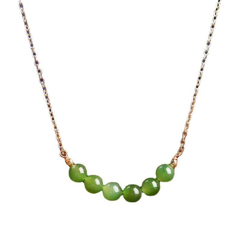 14k Gold Plated Hetian Cyan Jade Beaded Luck Necklace Pendant - Image 8