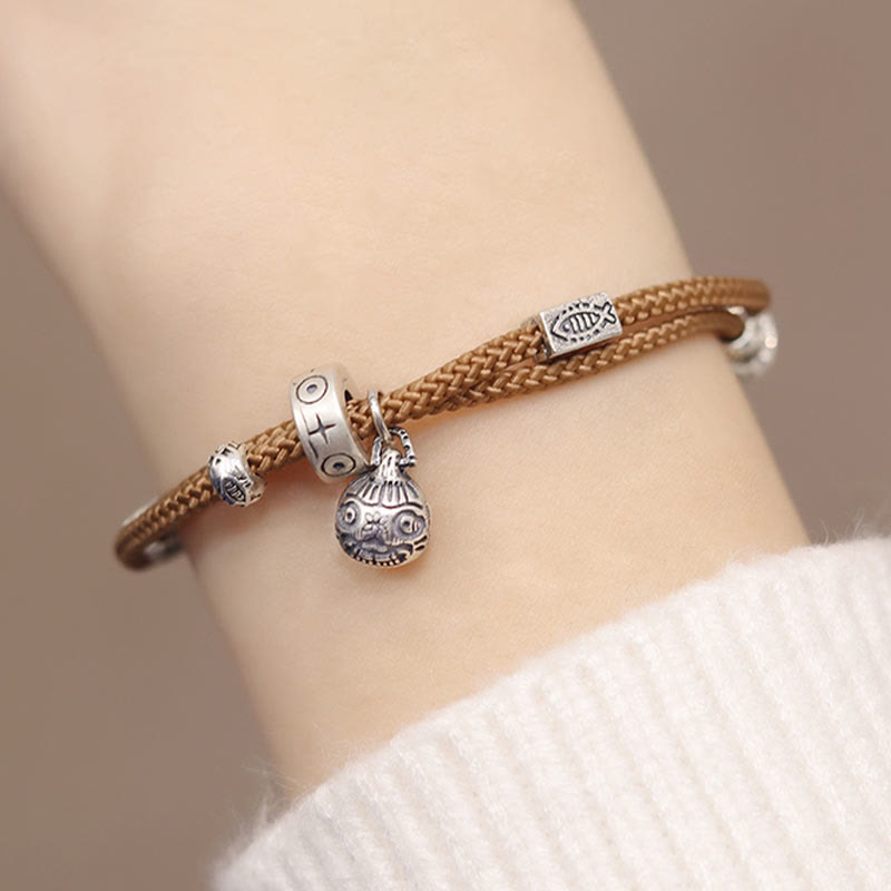 925 Sterling Silver Gold Swallowing Beast Koi Fish Wealth Handcrafted Braided Bracelet - Image 9