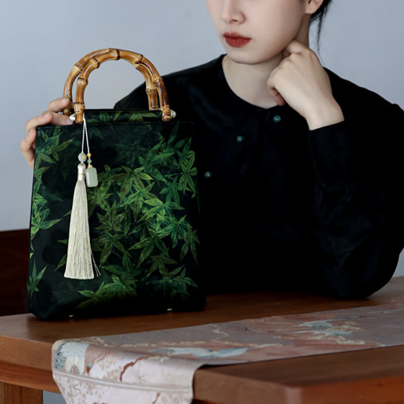 Bamboo Leaves Butterfly Koi Fish Bamboo Handles Handbag - Image 15