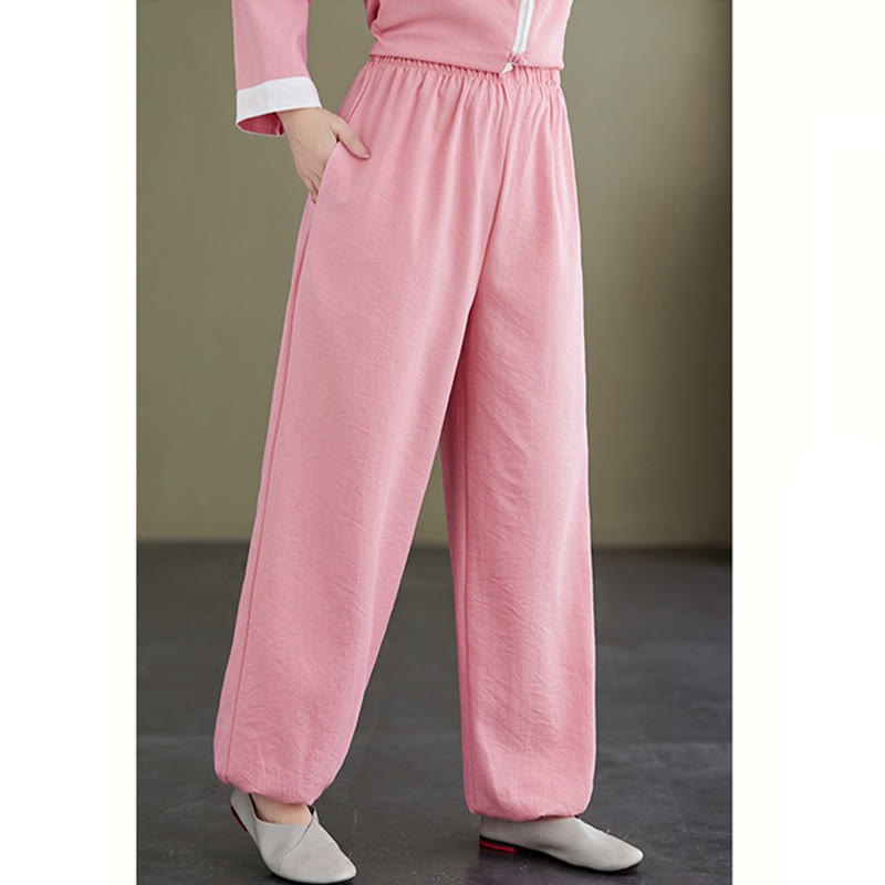 2Pcs Vintage Long Sleeve Shirt Top Pants Meditation Zen Tai Chi Cotton Linen Clothing Women's Set - Image 9