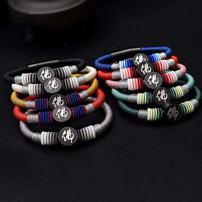 Buddha Character Ebony Handcrafted Rope Bracelet - Image 2