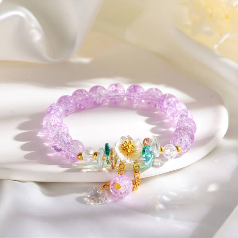 Simple Design Flower Charm Glass Bead Bracelet - Image 13