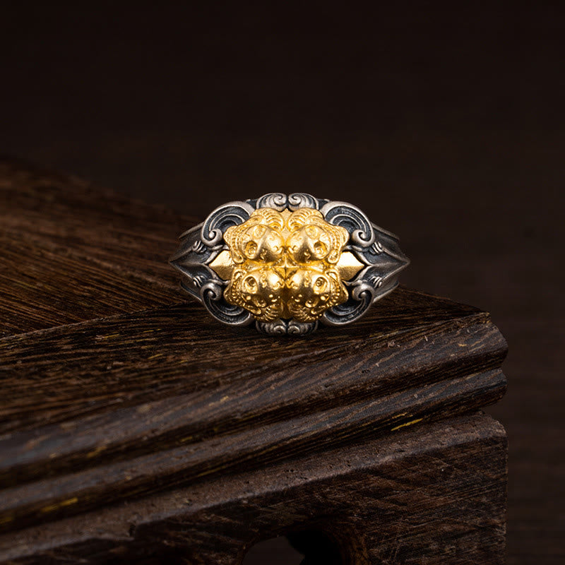 925 Sterling Silver Tibetan Skull Protection Adjustable Ring