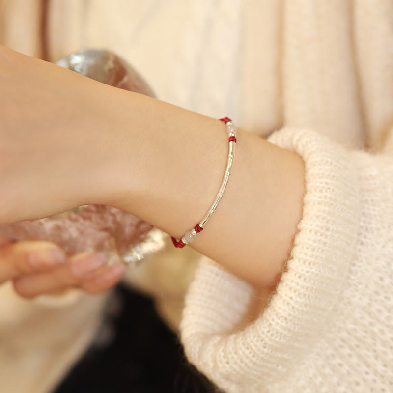 925 Sterling Silver Bamboo White Agate Red Agate Bead Protection String Braided Bracelet - Image 3