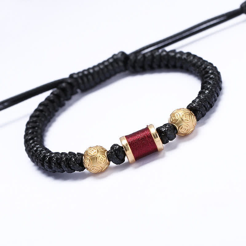 999 Sterling Silver Copper Coin Bead Copper Balance Braided String Bracelet - Image 16