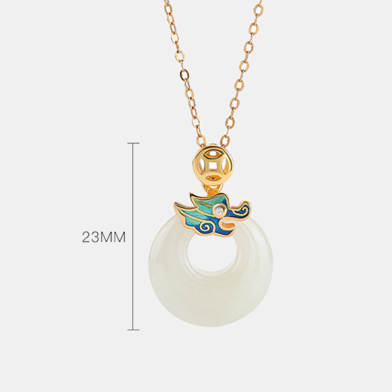 925 Sterling Silver Plated Gold Year of the Dragon Hetian Jade Peace Buckle Copper Coin Abundance Necklace Pendant - Image 7