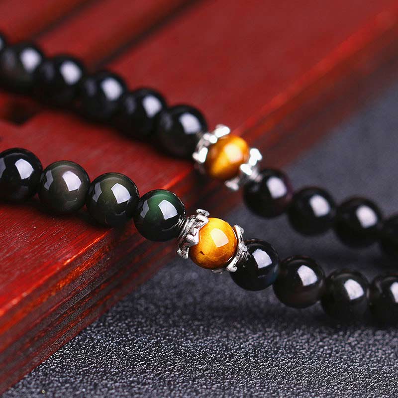 Chinese Zodiac 108 Beads Black Obsidian Tiger Eye Fortune Mala Bracelet - Image 5