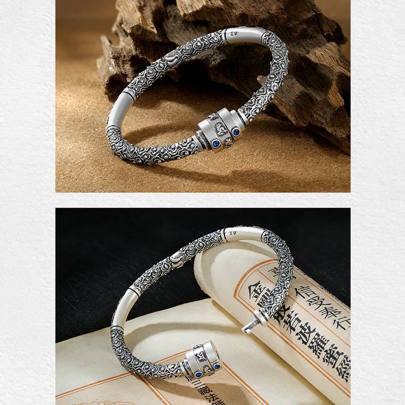 990 Sterling Silver Tibetan Auspicious Clouds Om Mani Padme Hum Engraved Creativity Bracelet Bangle - Image 5
