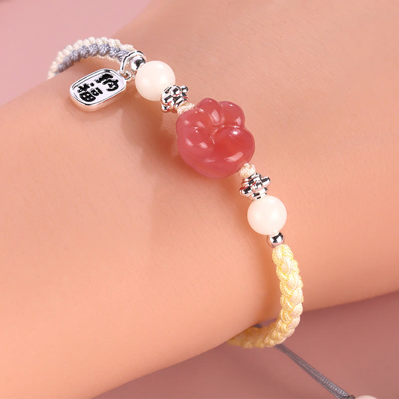 Yanyuan Agate Cat Claw Paw White Bodhi Seed Fu Character Positive Braided Rope Bracelet - Image 5