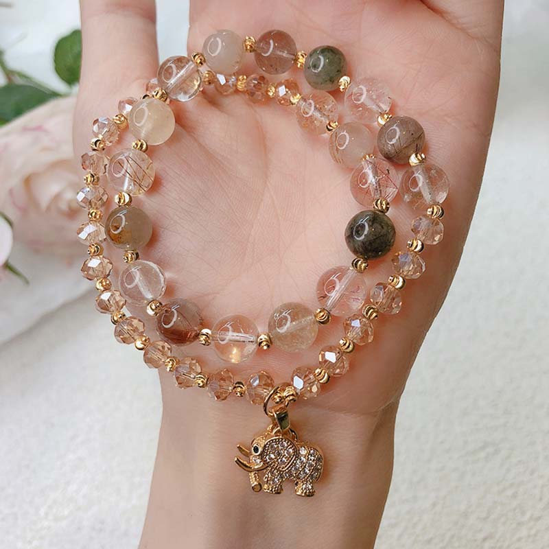Rose Quartz Elephant Healing Energy Charm Bracelet - Image 5