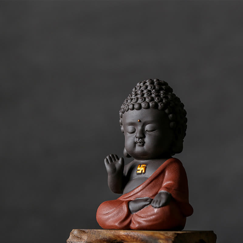 Small Buddha Serenity Purple Clay Home Desk Decoration - Image 6