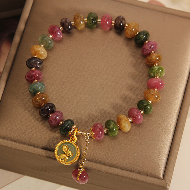 Natural Colorful Tourmaline Cute Rabbit Charm Positive Bracelet - Image 5