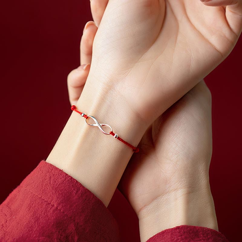 925 Sterling Silver Endless Knot Protection Luck Red String Bracelet Anklet - Image 19