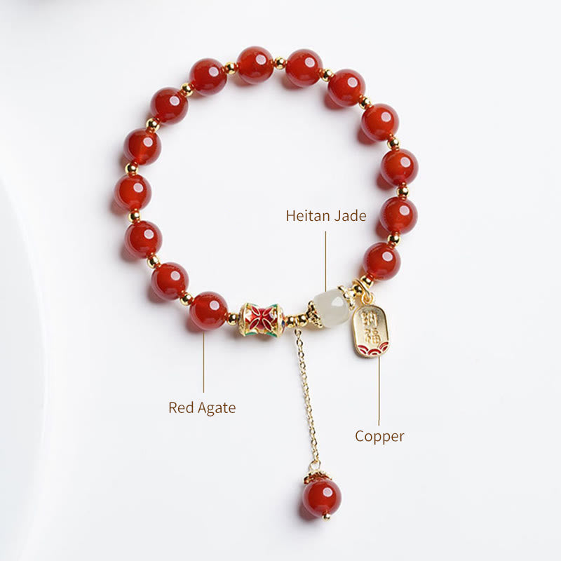 Natural Red Agate Hetian Jade Fu Character Confidence Charm Bracelet (Extra 30% Off | USE CODE: FS30) - Image 10