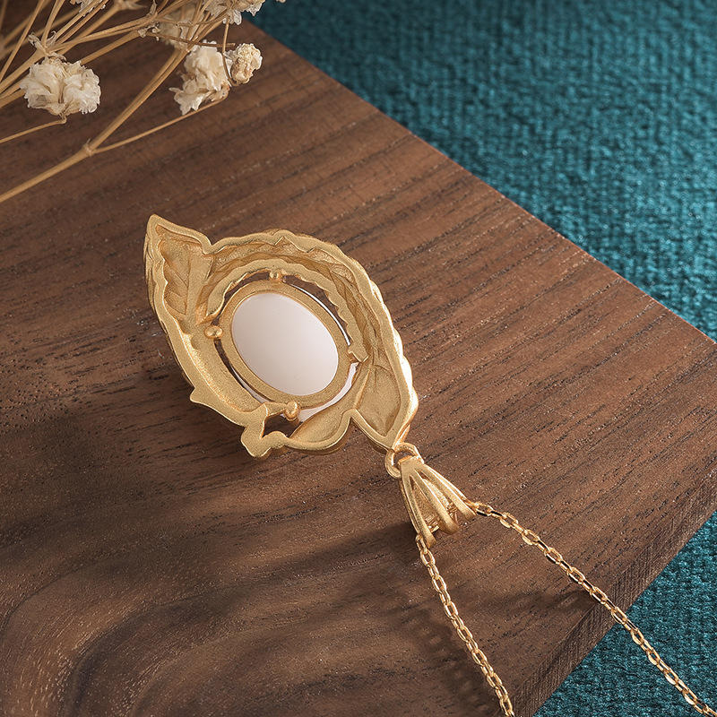 White Jade Peacock Copper Blessing Necklace Pendant - Image 4