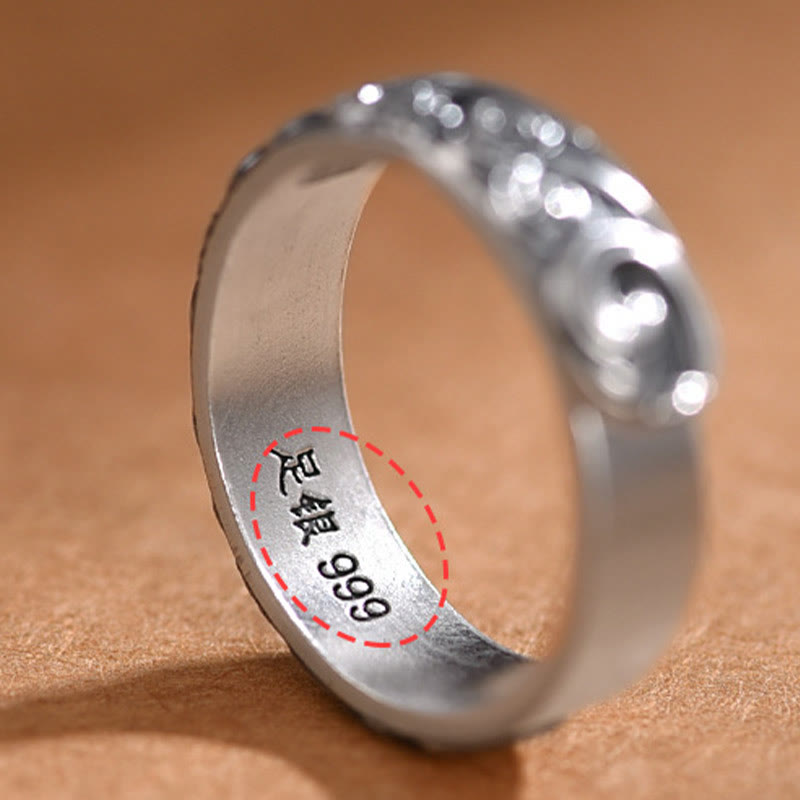 999 Sterling Silver Auspicious Clouds Engraved Blessing Adjustable Ring - Image 7