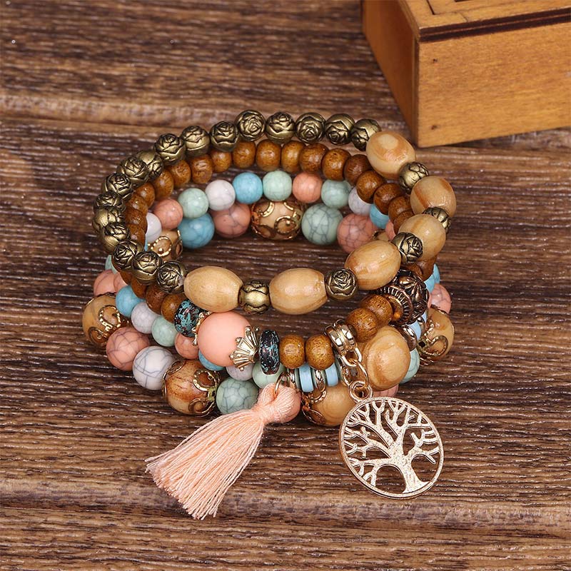 Wenge Wood Layered Tree Tassel Healing Bracelet - Image 8