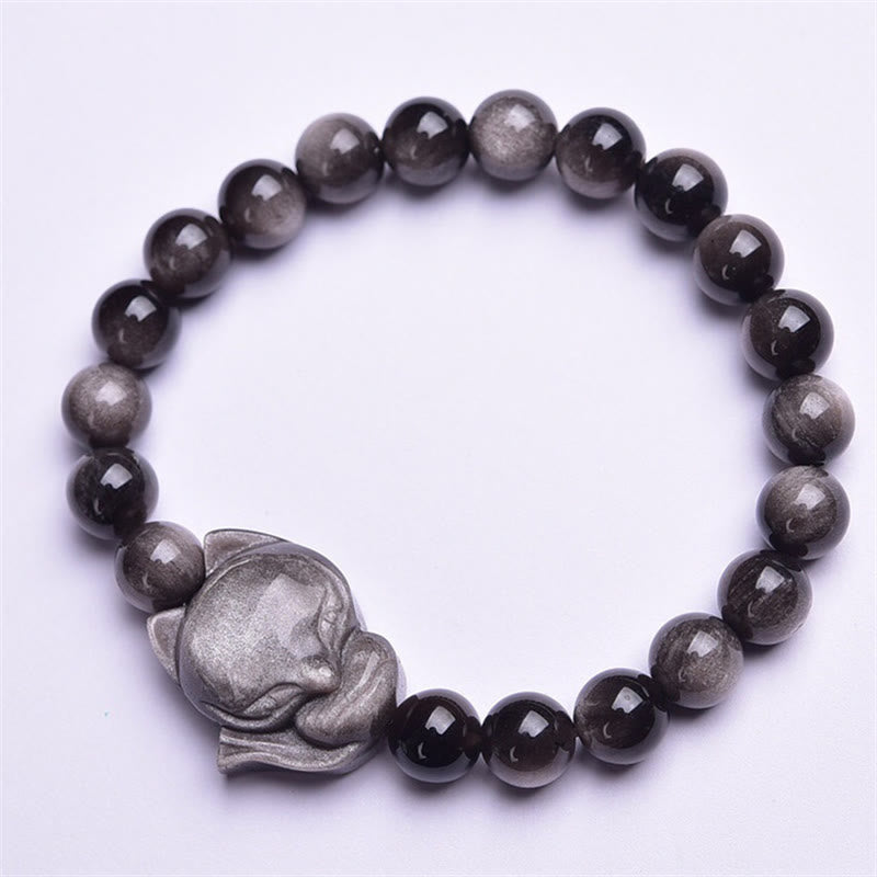 Natural Silver Sheen Obsidian Fox Protection Bracelet - Image 5