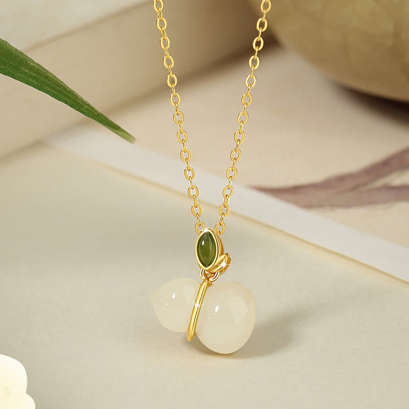 925 Sterling Silver Hetian Jade Gourd Abundance Necklace Pendant
