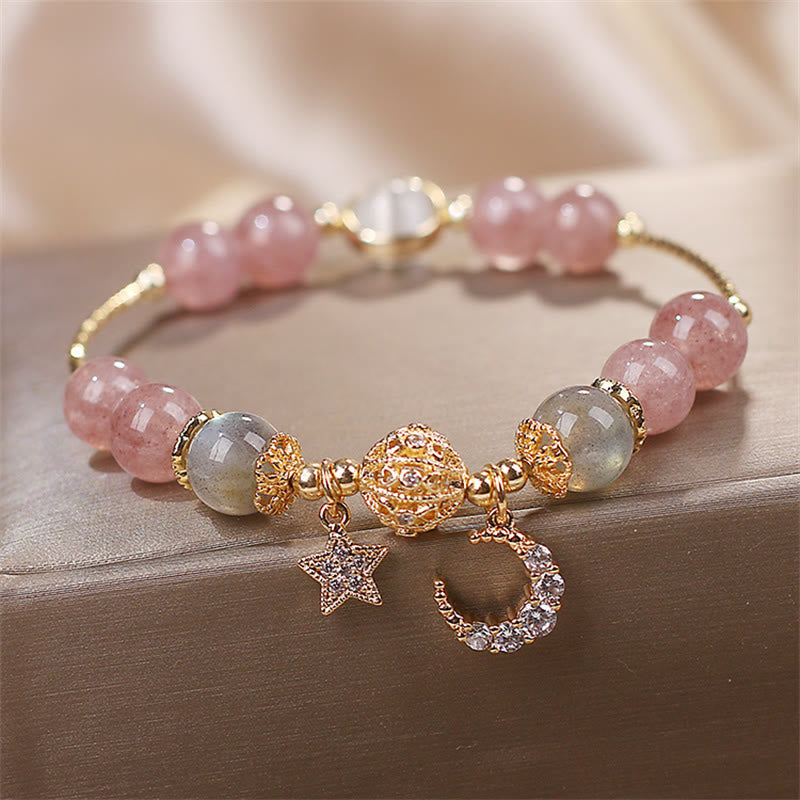 Strawberry Quartz Moonstone Moon Star Love Bracelet - Image 4