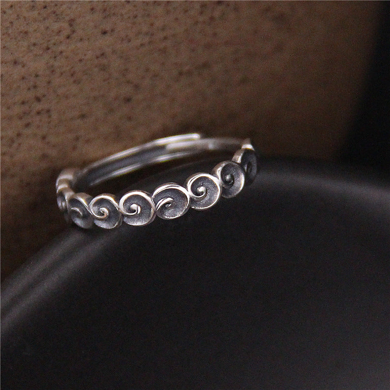 925 Sterling Silver Auspicious Clouds Engraved Ring